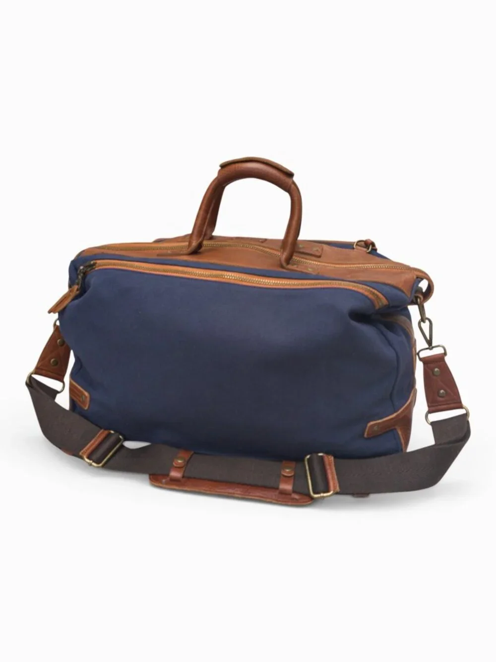 Will Leather Goods Canvas + Leather Travel Duffle, Navy/Tan, 20x13x10